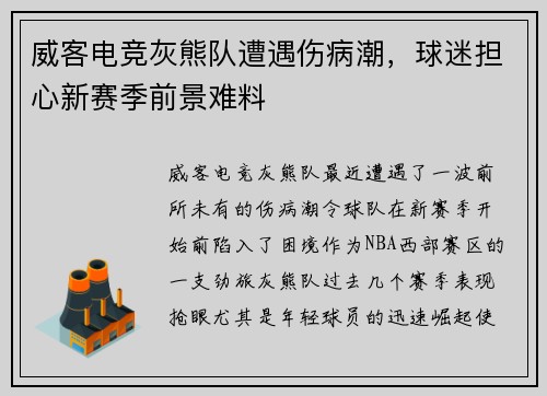 威客电竞灰熊队遭遇伤病潮，球迷担心新赛季前景难料