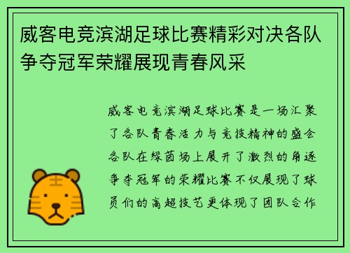 威客电竞滨湖足球比赛精彩对决各队争夺冠军荣耀展现青春风采
