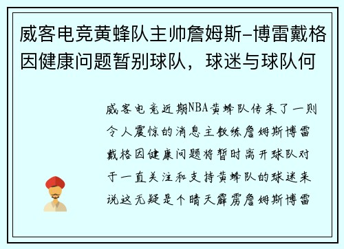威客电竞黄蜂队主帅詹姆斯-博雷戴格因健康问题暂别球队，球迷与球队何去何从？